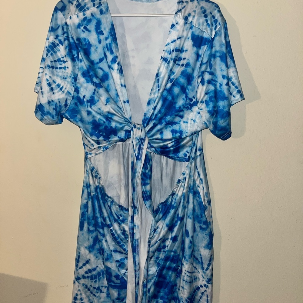 SHEIN Blue Tie-Dye Mini Dress